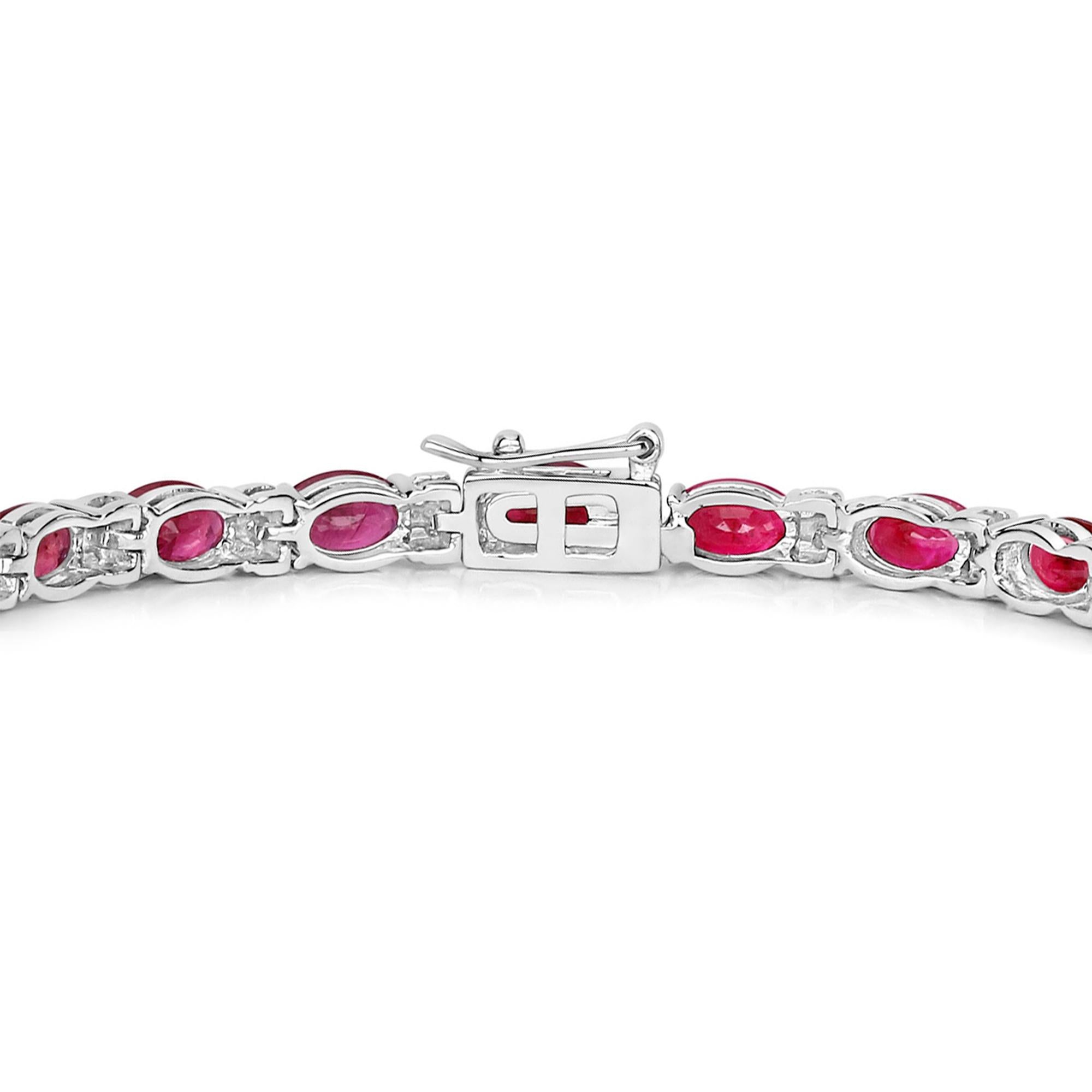 Oval Cut Ruby Tennis Bracelet Diamond Links 11.6 Carats 14K White Gold For Sale