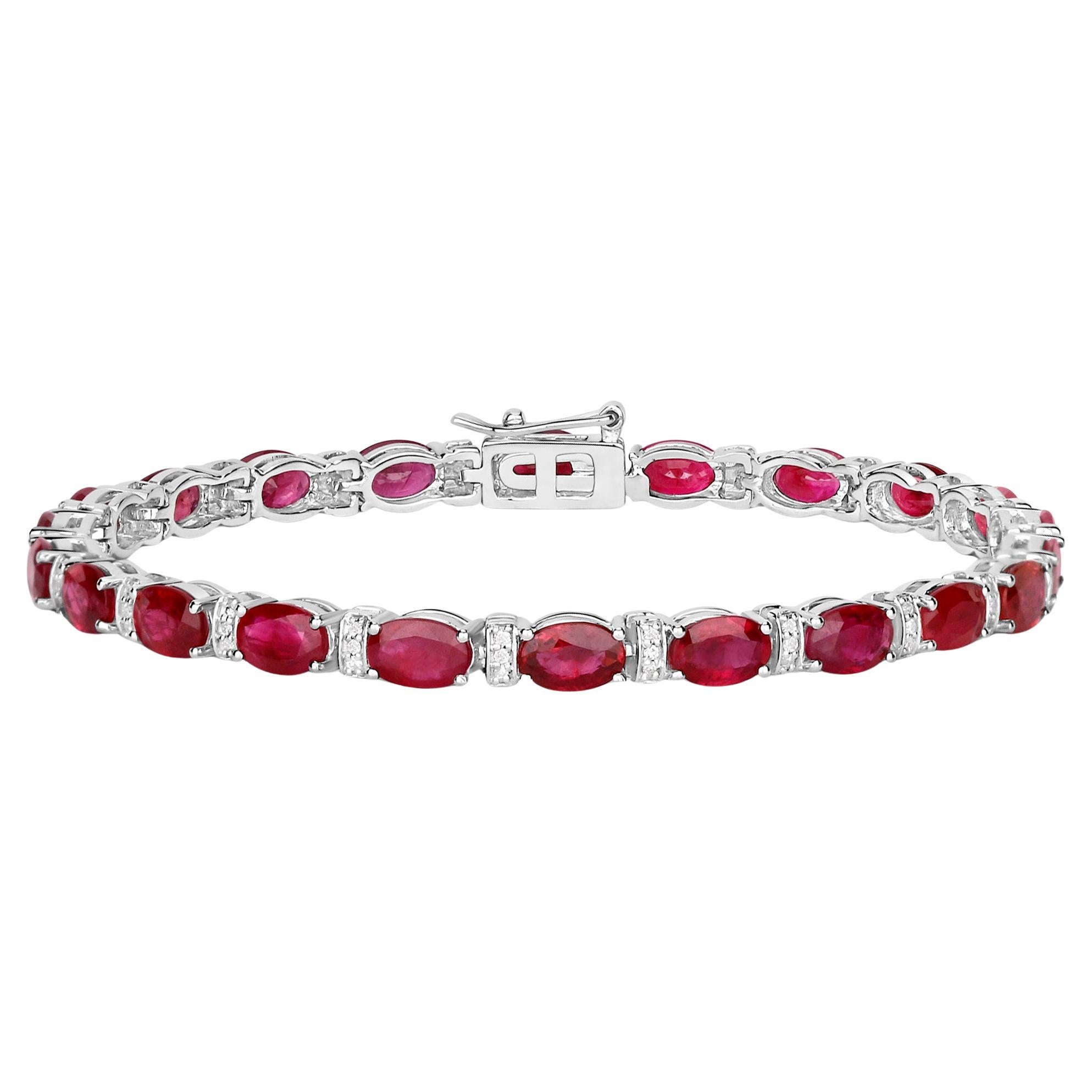 Ruby Tennis Bracelet Diamond Links 11.6 Carats 14K White Gold
