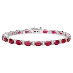 Ruby Tennis Bracelet Diamond Links 11.6 Carats 14K White Gold