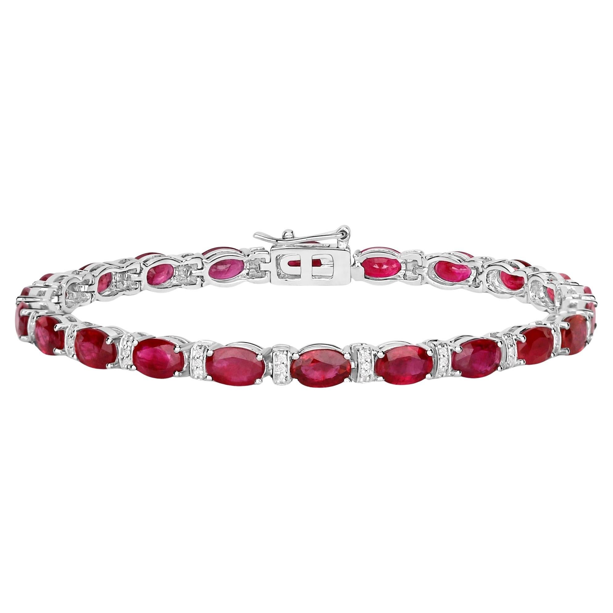 Ruby Tennis Bracelet Diamond Links 11.6 Carats 14K White Gold