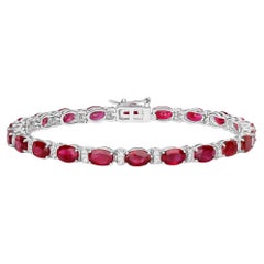 Ruby Tennis Bracelet Diamond Links 11.6 Carats 14K White Gold