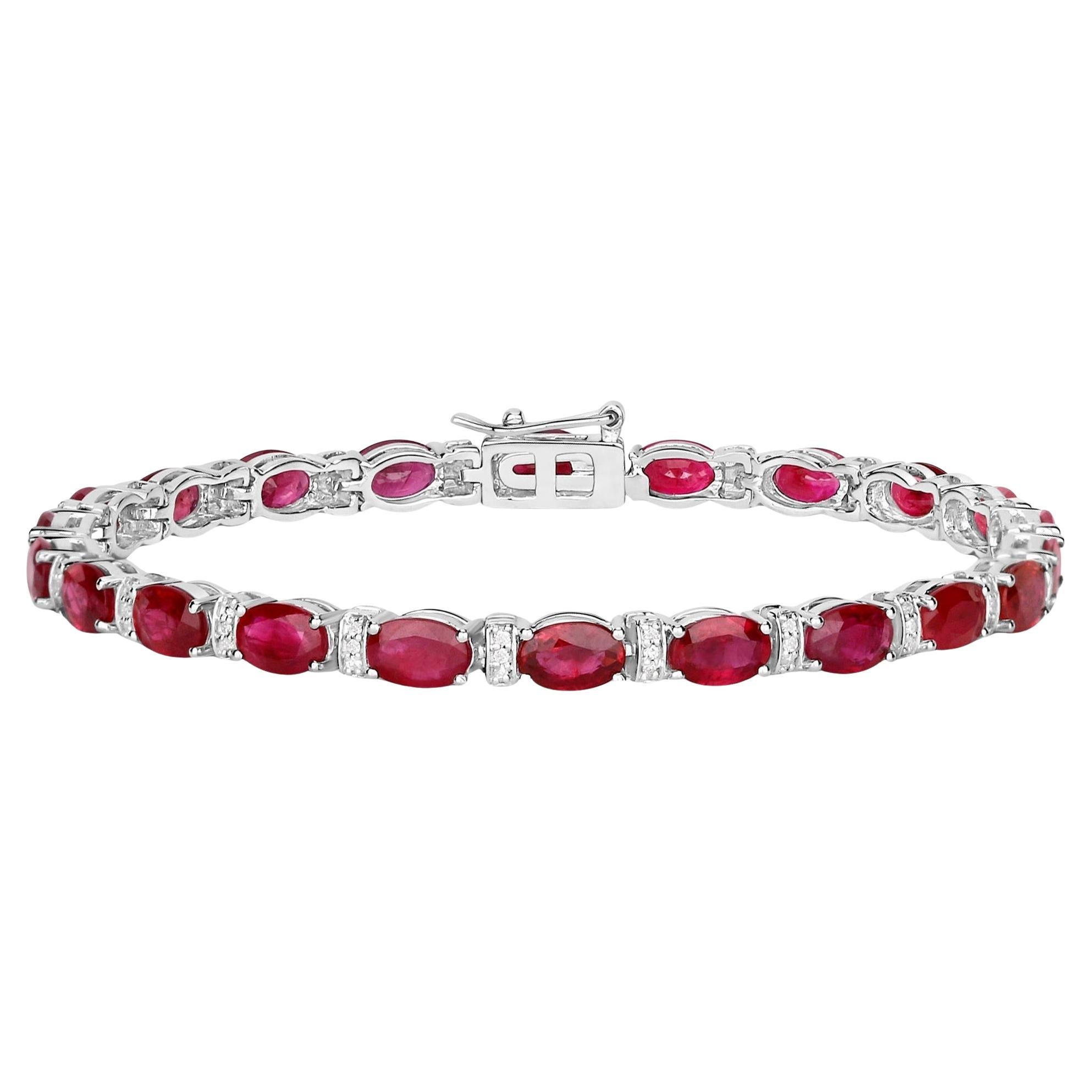 Pulsera de tenis de rubíes con eslabones de diamantes 11,6 quilates Oro blanco de 14 quilates