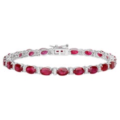 Pulsera de tenis de rubíes con eslabones de diamantes 11,6 quilates Oro blanco de 14 quilates