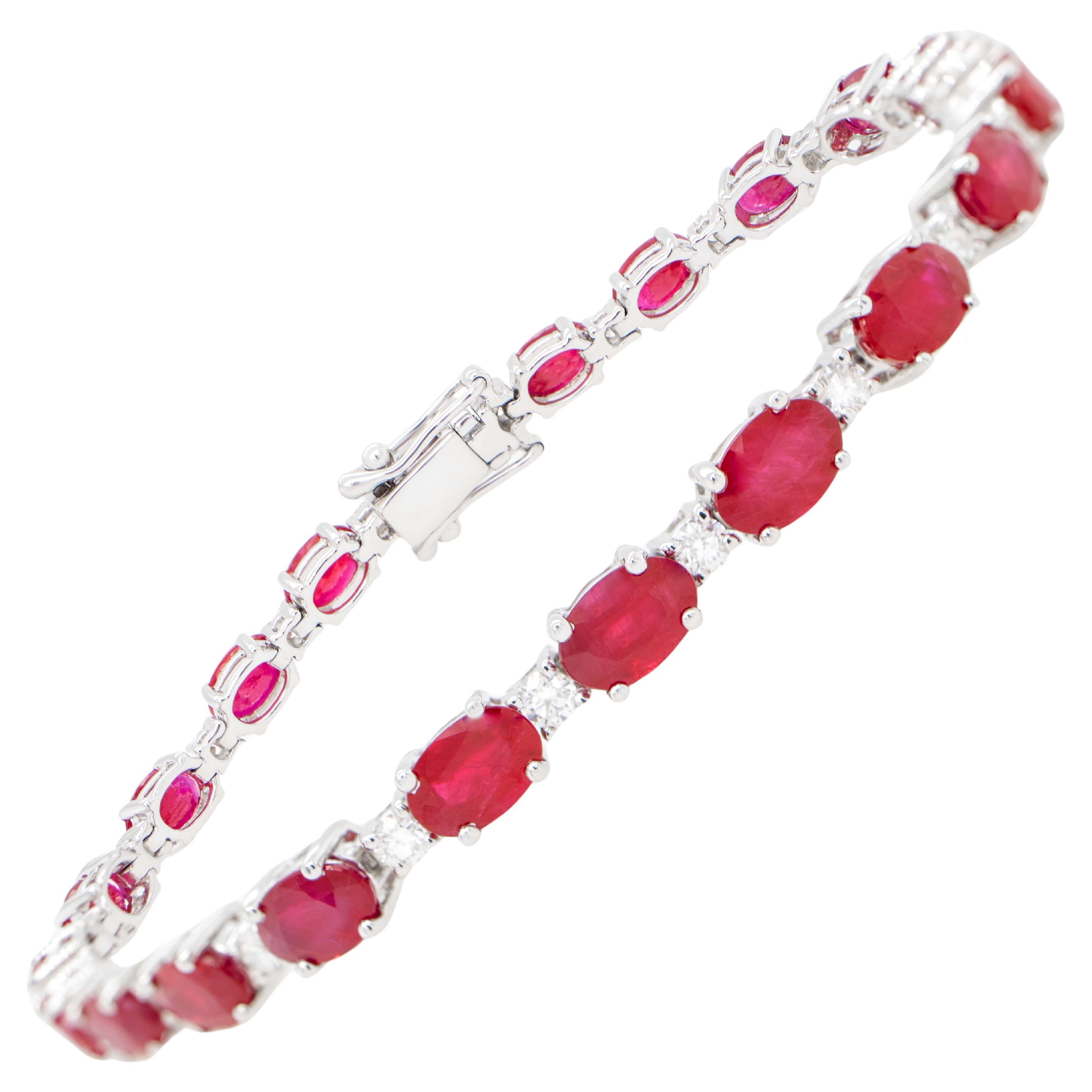 Ruby Tennis Bracelet Diamond Links 14.2 Carats 18K White Gold