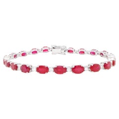 Ruby Tennis Bracelet Diamond Links 14.2 Carats 18K White Gold