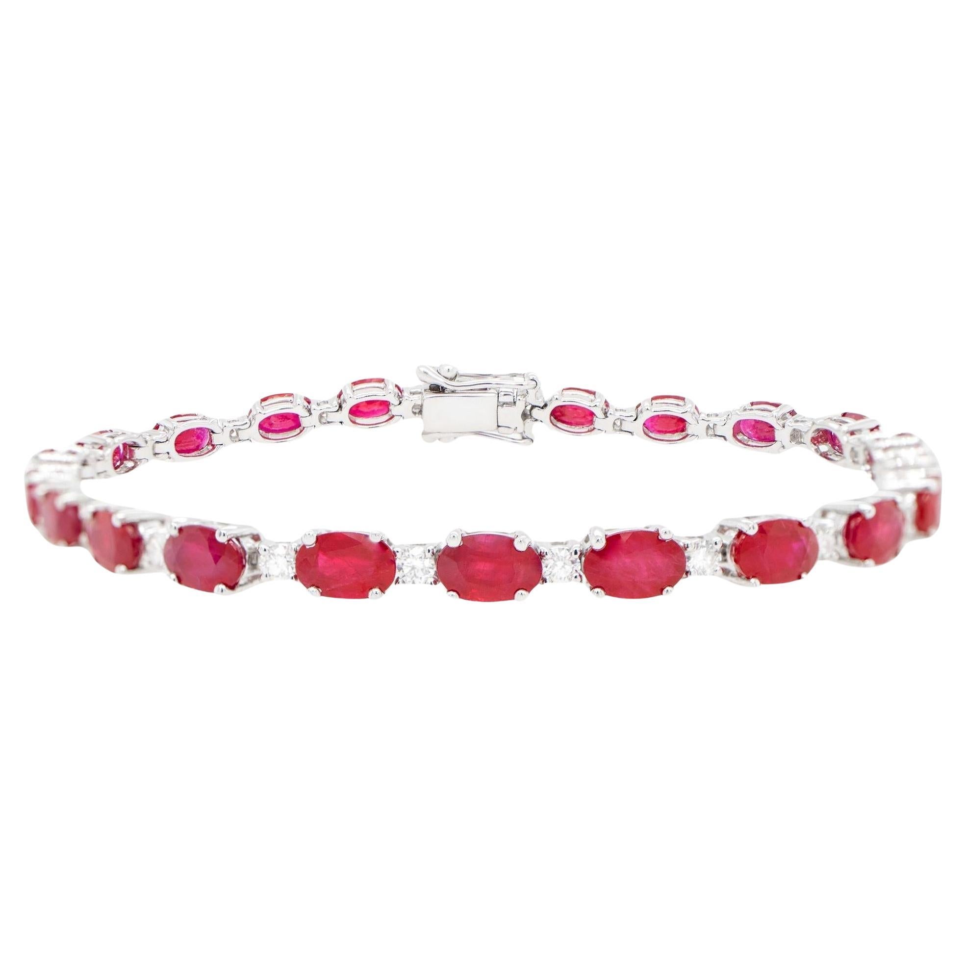 Ruby Tennis Bracelet Diamond Links 14.2 Carats 18K White Gold