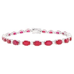 Bracciale tennis di rubini Maglie di diamanti 14,2 carati Oro bianco 18 carati