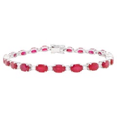 Tennisarmband Rubin Diamant Glieder 14,2 Karat 18K Weißgold