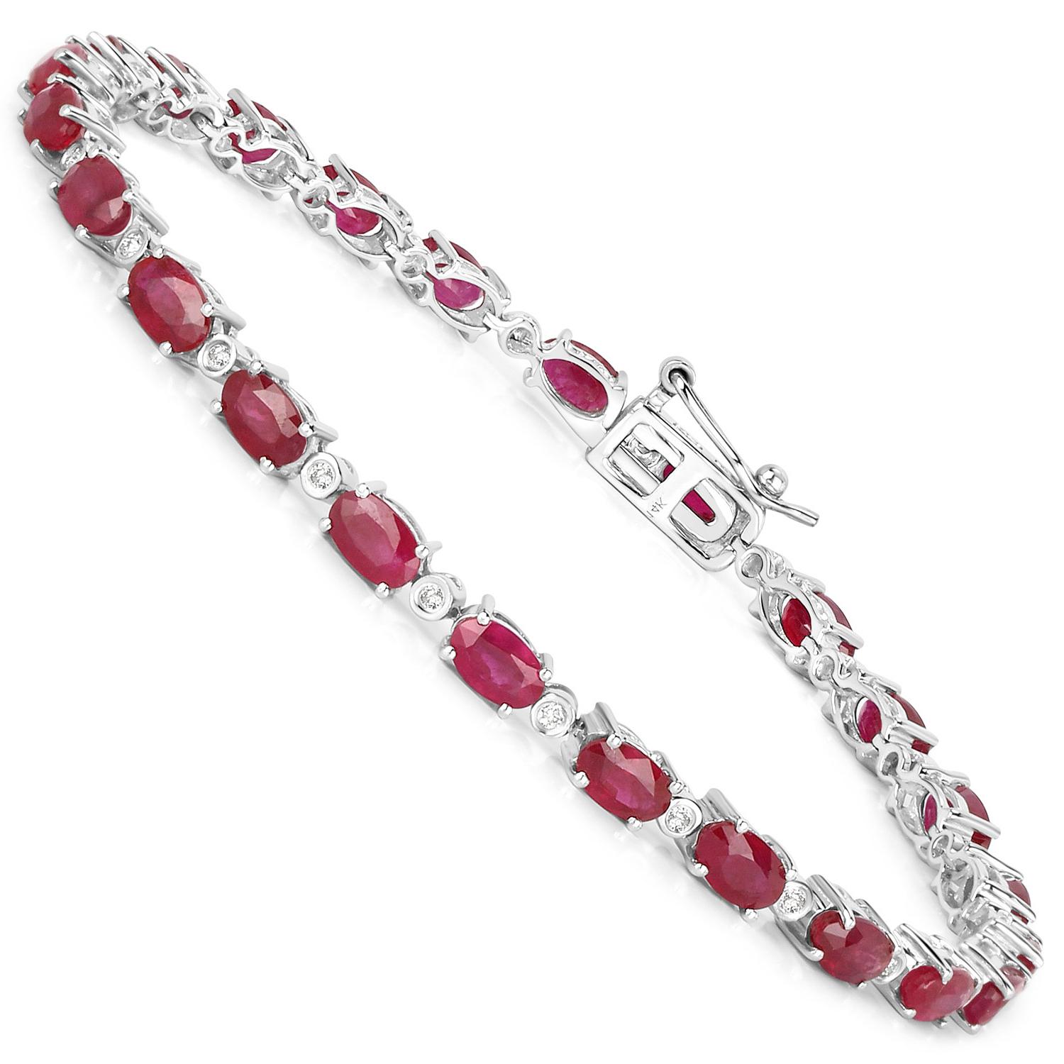 Contemporary Ruby Tennis Bracelet Diamond Links 6.67 Carats 14K White Gold For Sale