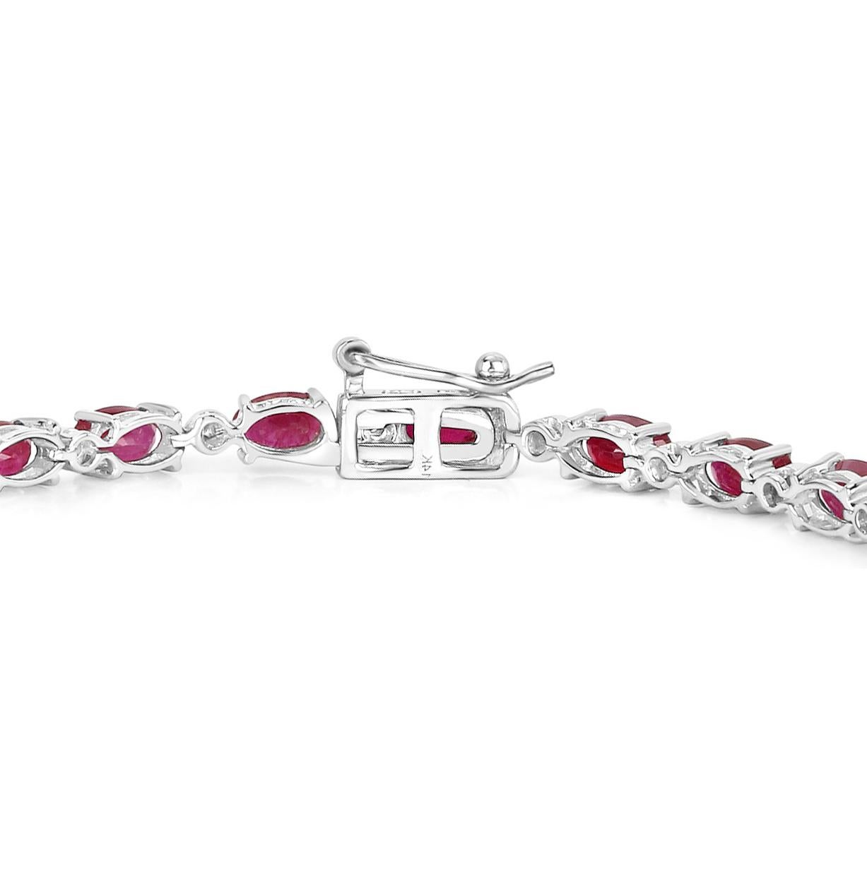 Ruby Tennis Bracelet Diamond Links 6.67 Carats 14K White Gold In Excellent Condition For Sale In Laguna Niguel, CA