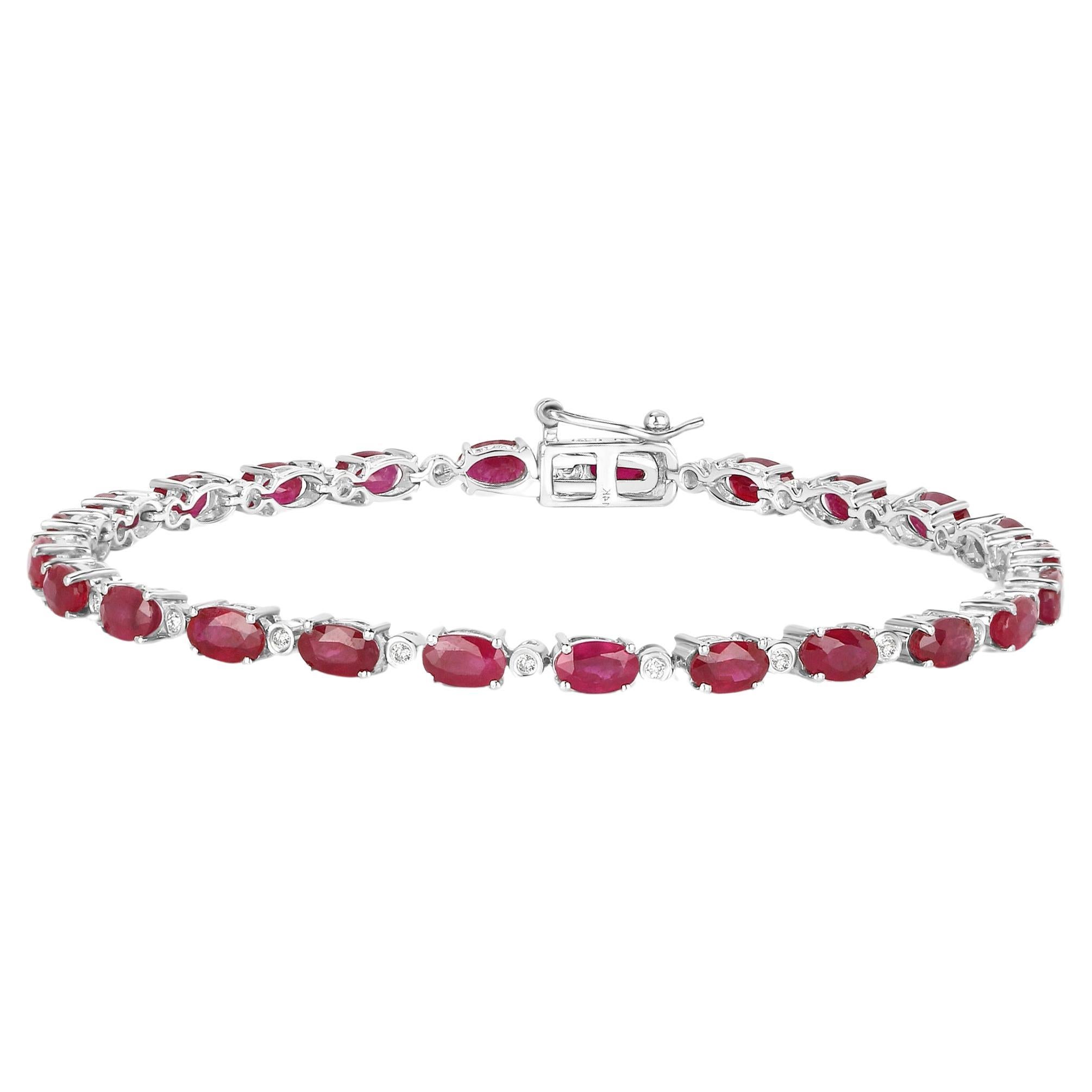 Ruby Tennis Bracelet Diamond Links 6.67 Carats 14K White Gold