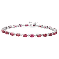 Ruby Tennis Bracelet Diamond Links 6.67 Carats 14K White Gold