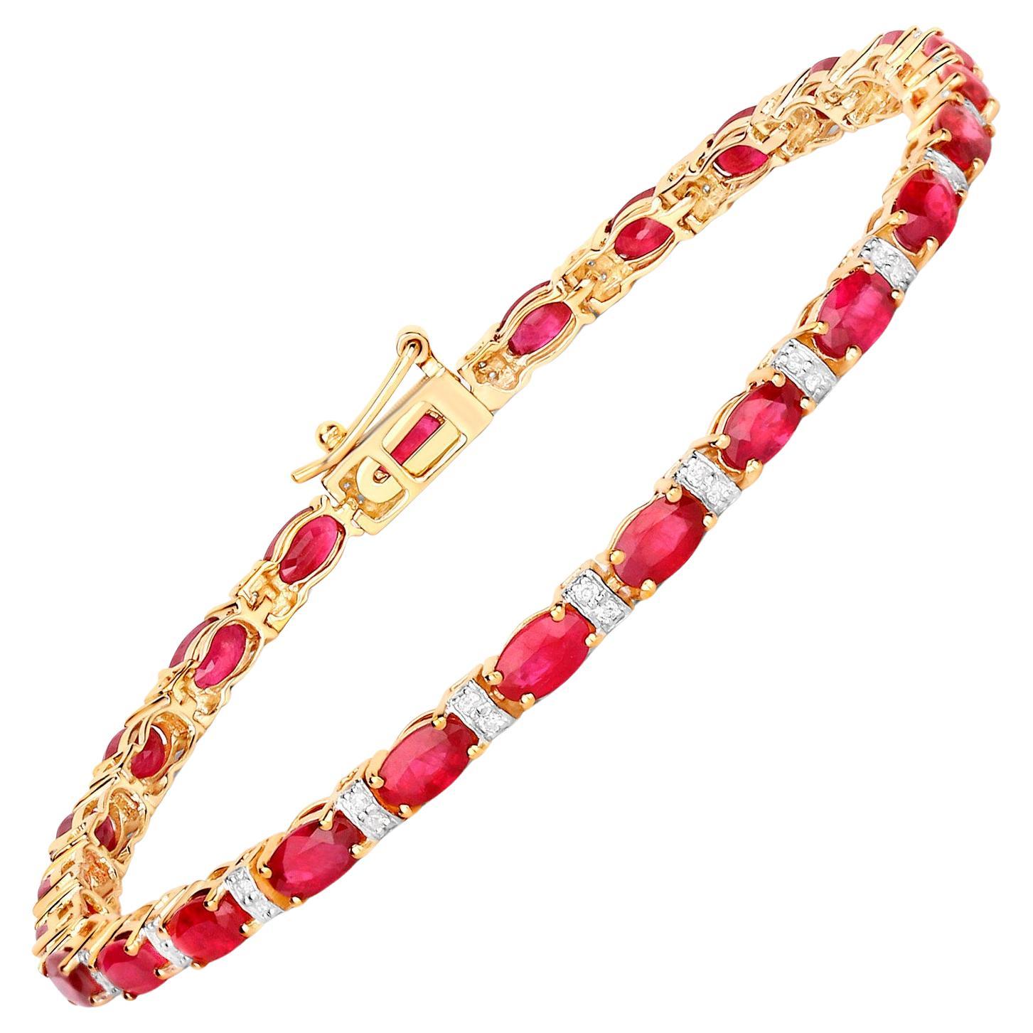 Ruby Tennis Bracelet Diamond Links 7 Carats 14K Yellow Gold