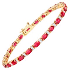 Bracelet tennis à maillons en or jaune 14 carats avec rubis et diamants 7 carats