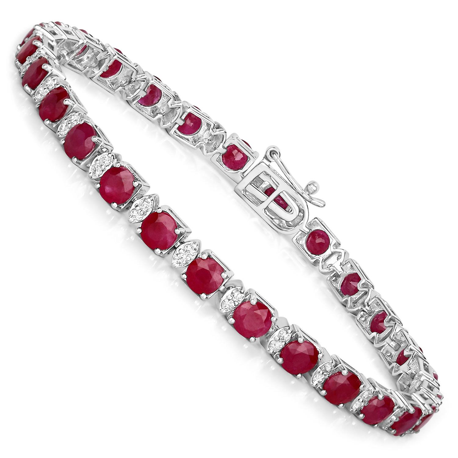 Contemporary Ruby Tennis Bracelet Diamond Links 8.69 Carats 14K White Gold For Sale