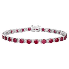 Ruby Tennis Bracelet Diamond Links 8.69 Carats 14K White Gold