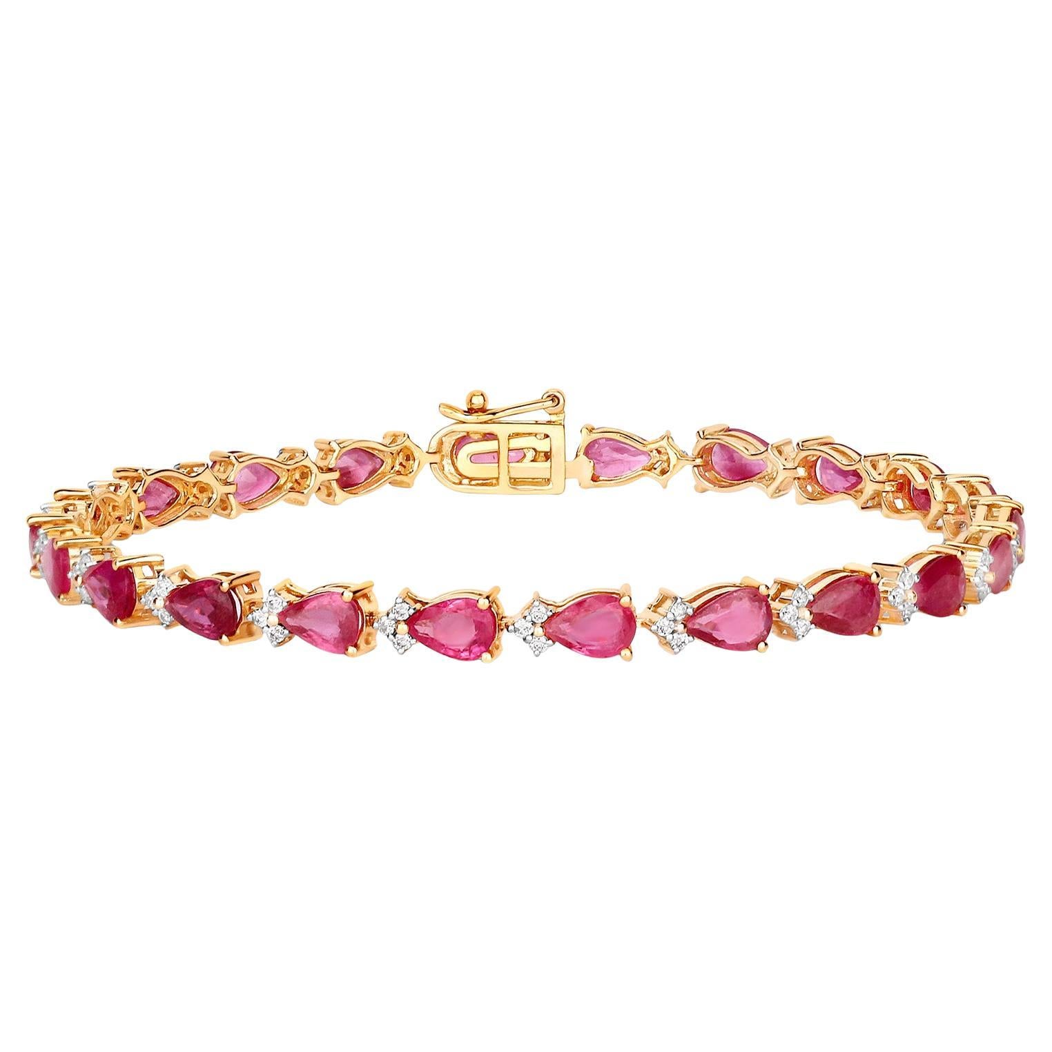 Bracciale Tennis con Rubino Maglie di Diamanti 9,32 Carati Oro Giallo 14K