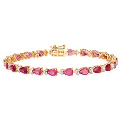 Bracciale Tennis con Rubino Maglie di Diamanti 9,32 Carati Oro Giallo 14K
