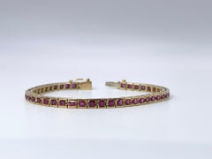 Ruby Tennis Bracelet Rare Princess Cut Natural Untreated Ruby Bracelet 18Kt Gold