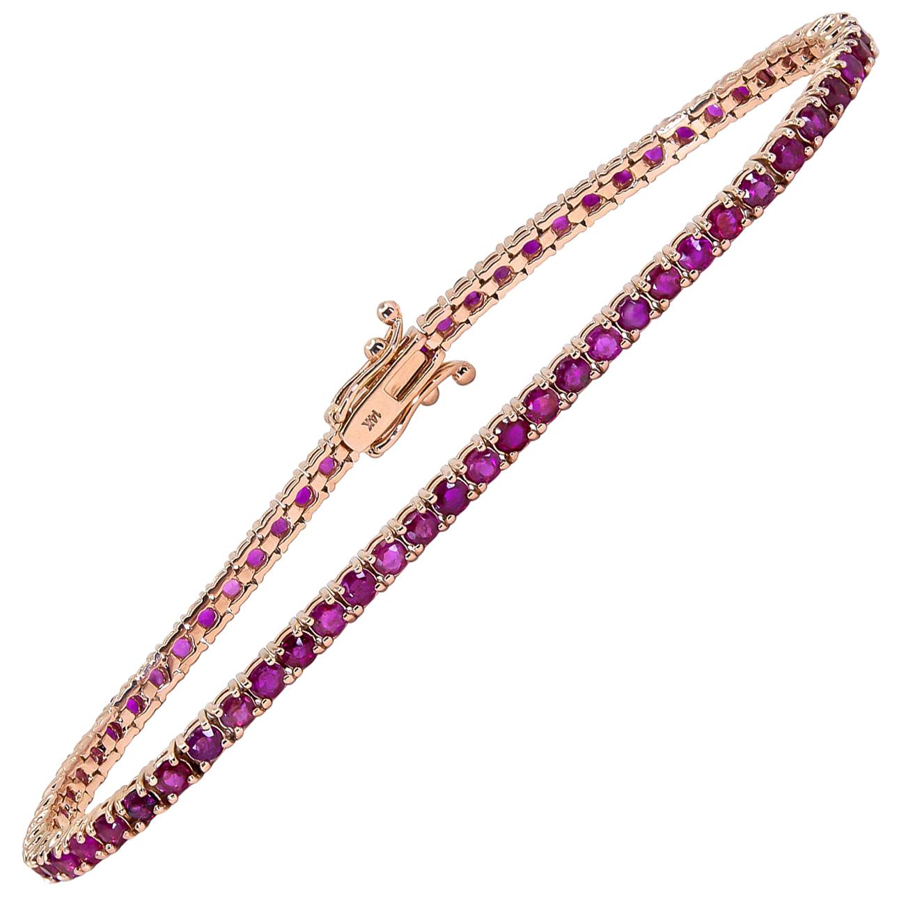 Ruby Tennis Bracelet Set with 5.50 Carat of Round Rubies For Sale