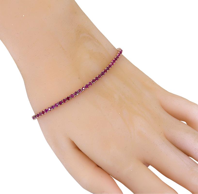 Round Cut Ruby Tennis Bracelet Set with 5.50 Carat of Round Rubies For Sale