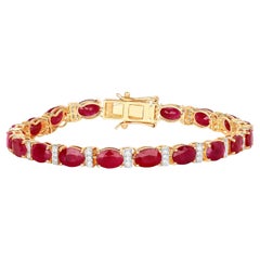 Ruby Tennis Bracelet White Diamonds 16.5 Carats 14K Yellow Gold