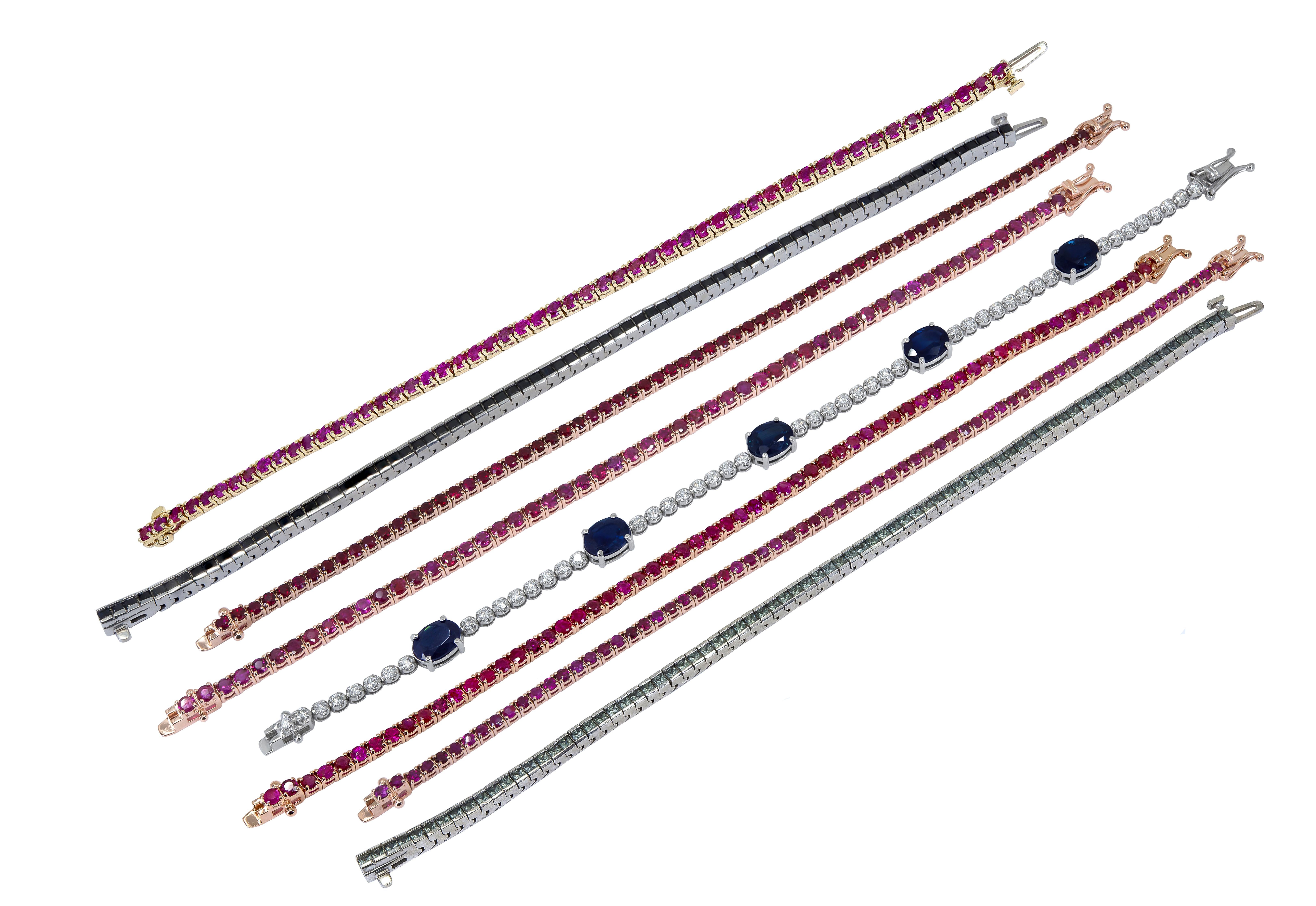 Bracelet tennis avec rubis naturel rond de 7,19 carats en vente 1