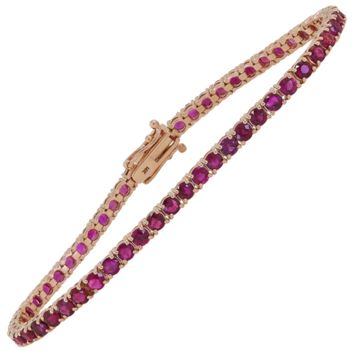 Bracelet tennis avec rubis naturel rond de 7,19 carats en vente
