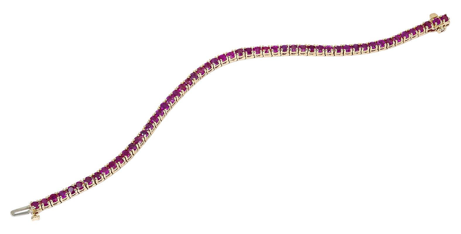 Contemporary Ruby Tennis Bracelet with 7.19 Carat of Round Natural Rubies For Sale