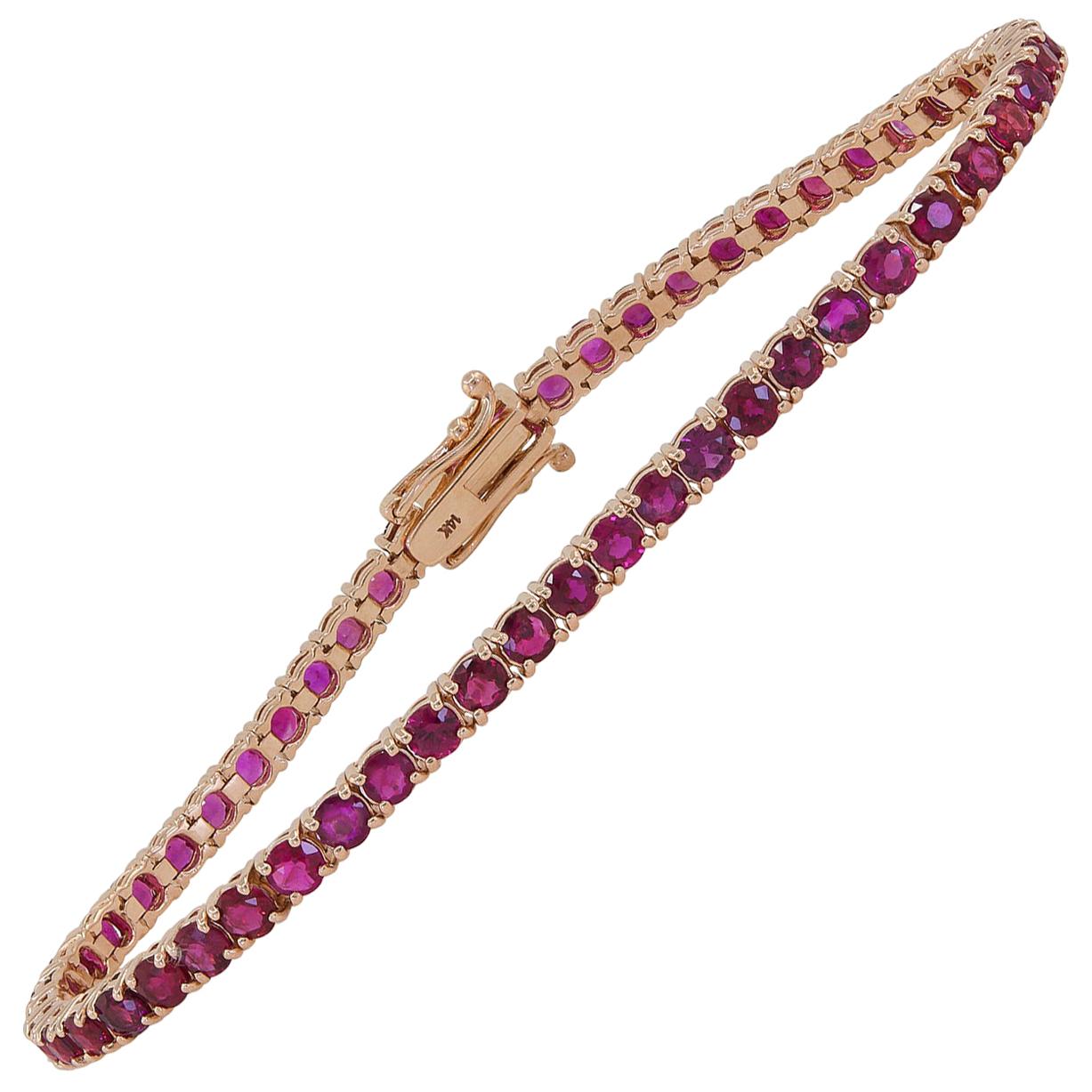 Ruby Tennis Bracelet with 7.21 Carat of Round Rubies