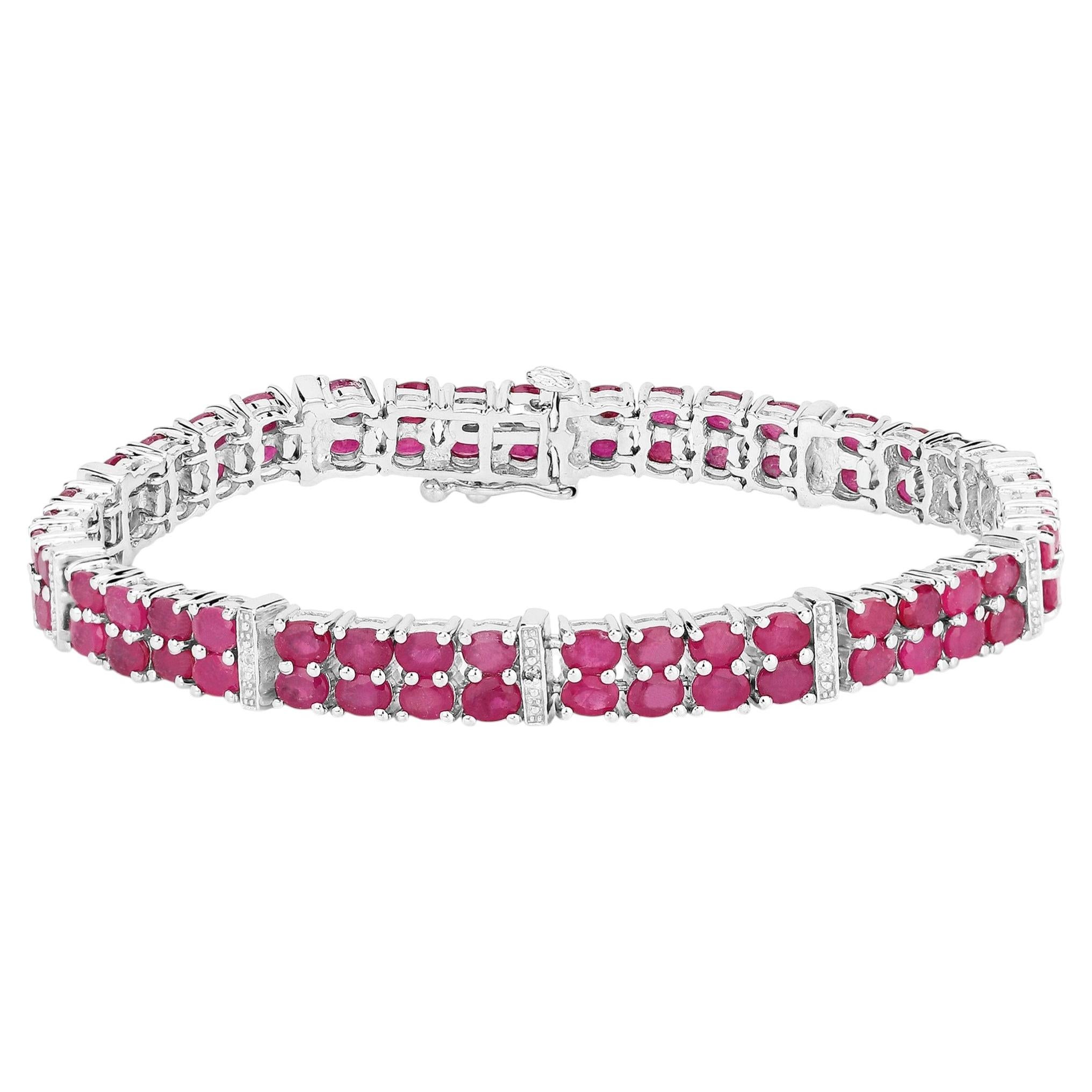 Bracciale da tennis con rubini e topazio bianco, 17.6 carati, argento sterling