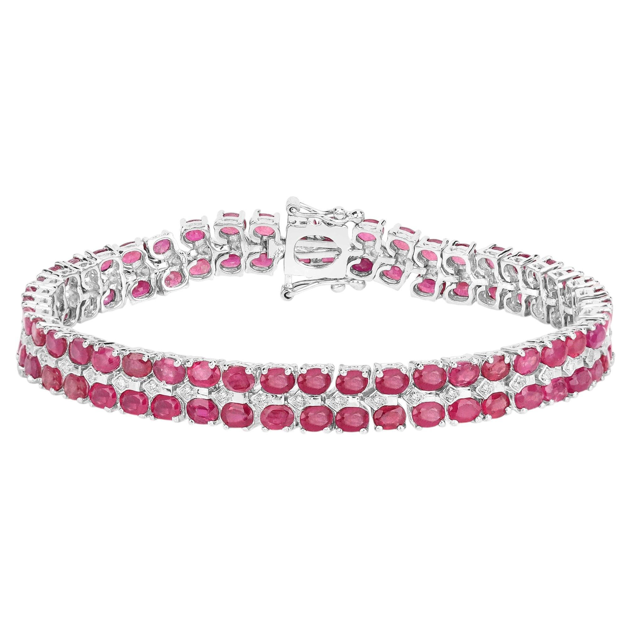 Ruby Tennis Bracelet With White Topaz 20 Carats Sterling Silver