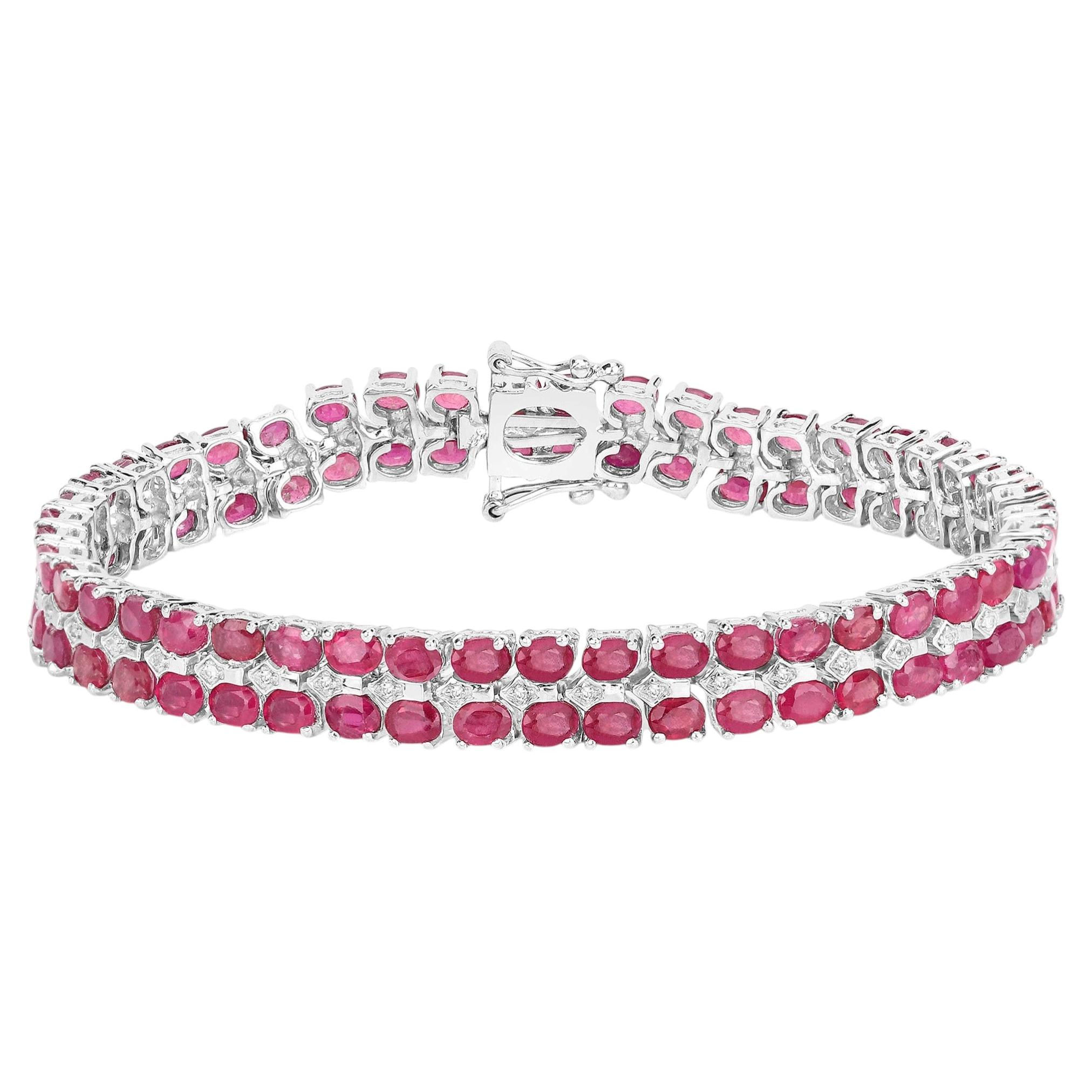 Ruby Tennis Bracelet With White Topaz 20 Carats Sterling Silver