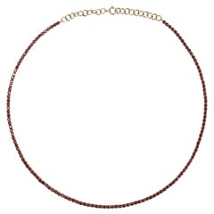 Ruby Tennis Necklace, Natural Round Rubies, 14k Yellow Gold