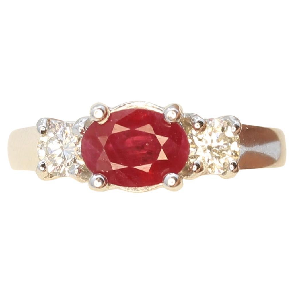 Ruby Three Stone Engagement Ring - 14K White Gold - 1.27 Carat