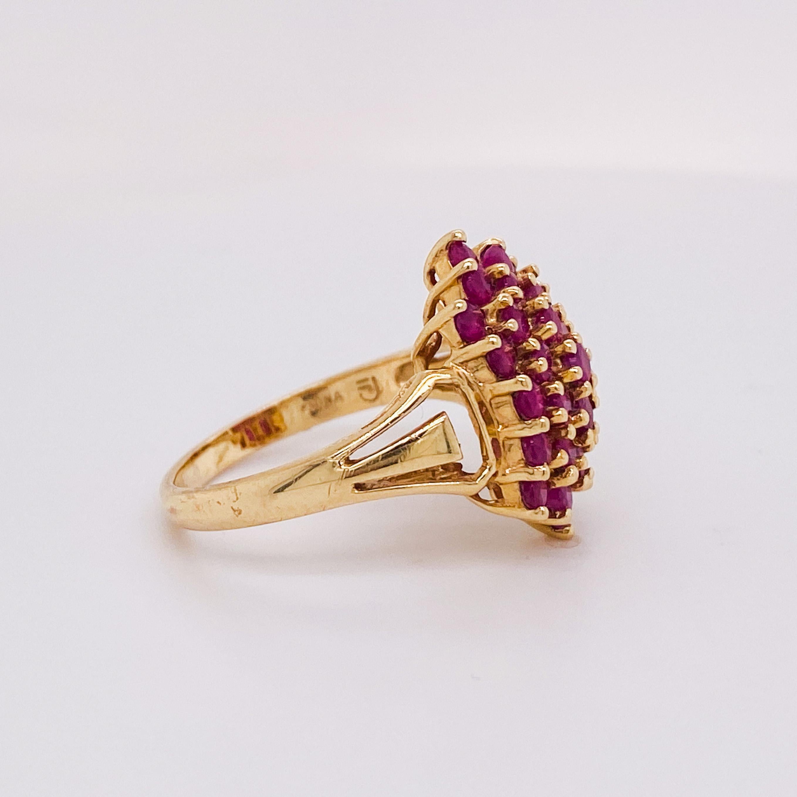 Modern Ruby Tiered Honeycomb Low Profile Ring in 14k Yellow Gold 1/2 Carat Tw Rubies For Sale
