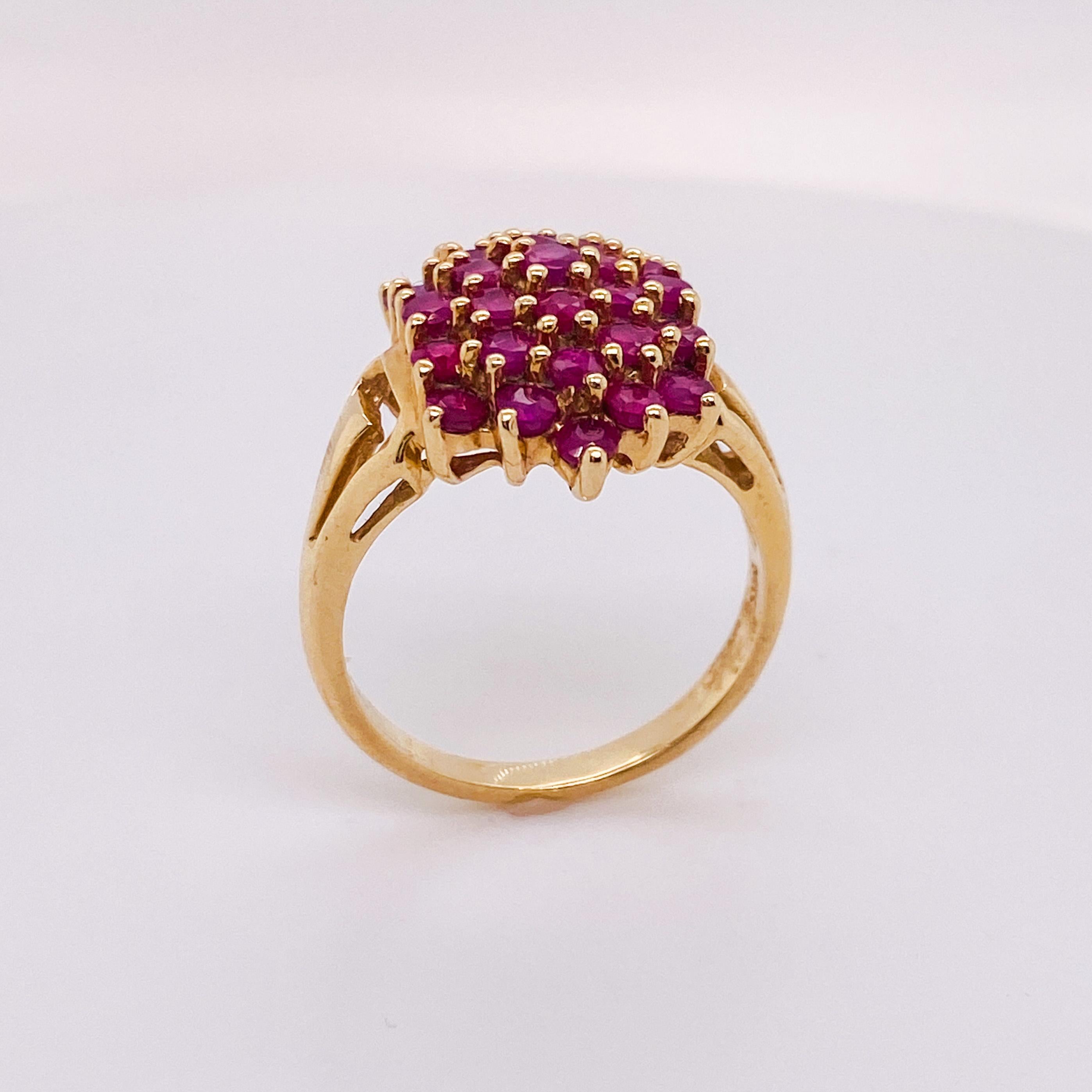Round Cut Ruby Tiered Honeycomb Low Profile Ring in 14k Yellow Gold 1/2 Carat Tw Rubies For Sale