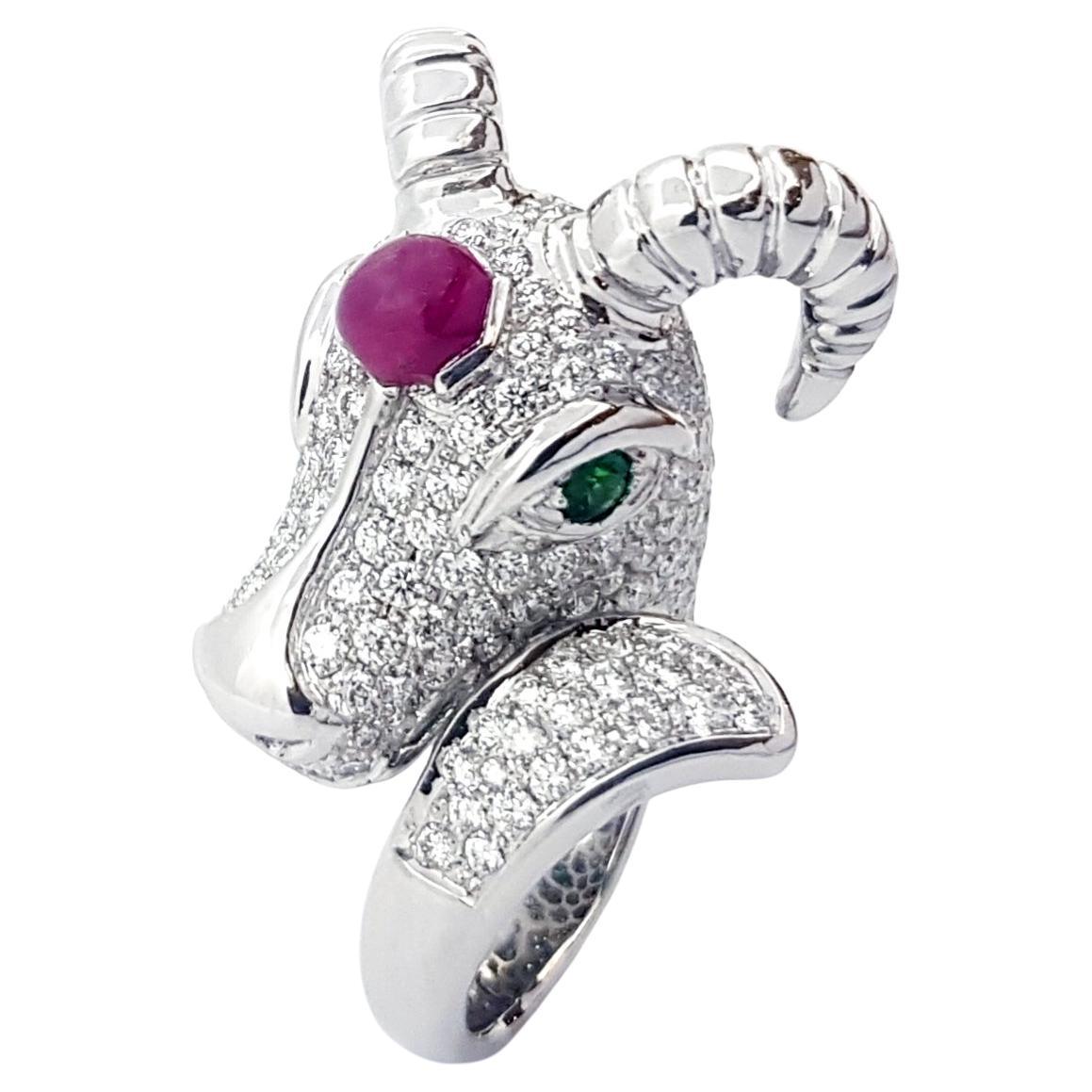 Anillo GOAT de oro blanco de 18 quilates con rubí, turmalina y diamantes en venta