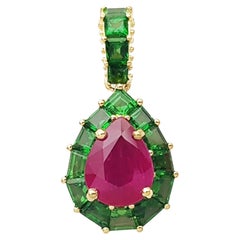 Ciondolo con rubino, tsavorite e diamante incastonato in oro 18 carati