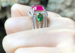 Ruby, Tsavorite and Diamond Ring Set in 18k Gold Settings