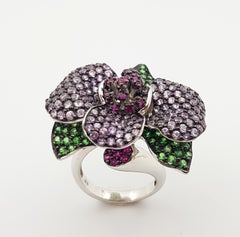 Ruby, Tsavorite and Pink Sapphire Ring set in Silver Settings