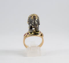 Ruby Tsavorite Diamond Yellow Gold Elephant Cocktail Ring