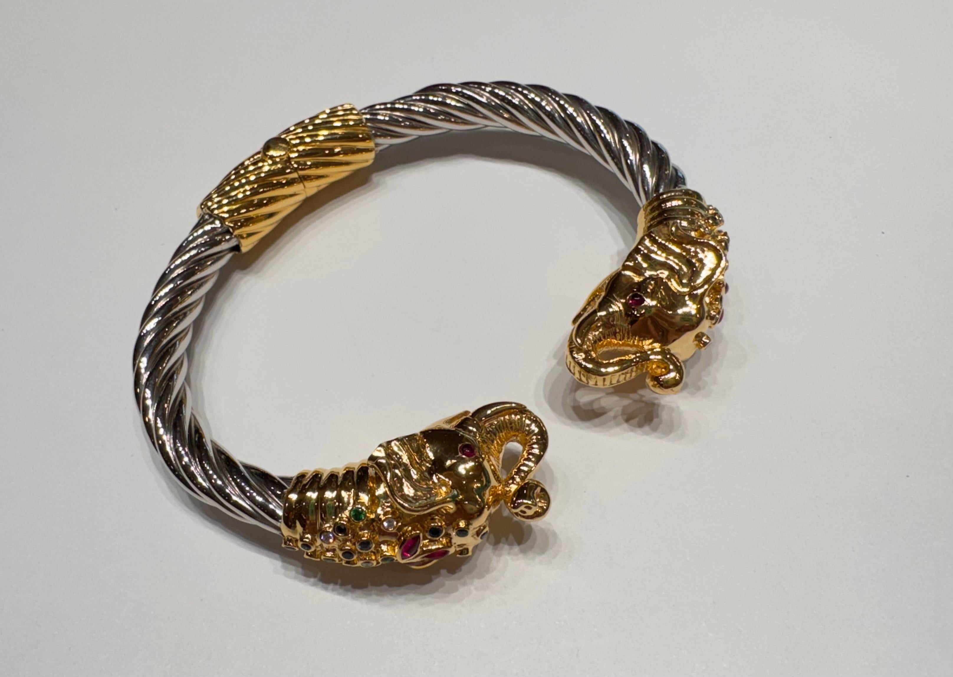 Bracciale Elefante con Rubino, Tsavorite, Zaffiro e Diamante in Argento 925 e Oro 18K in vendita 4