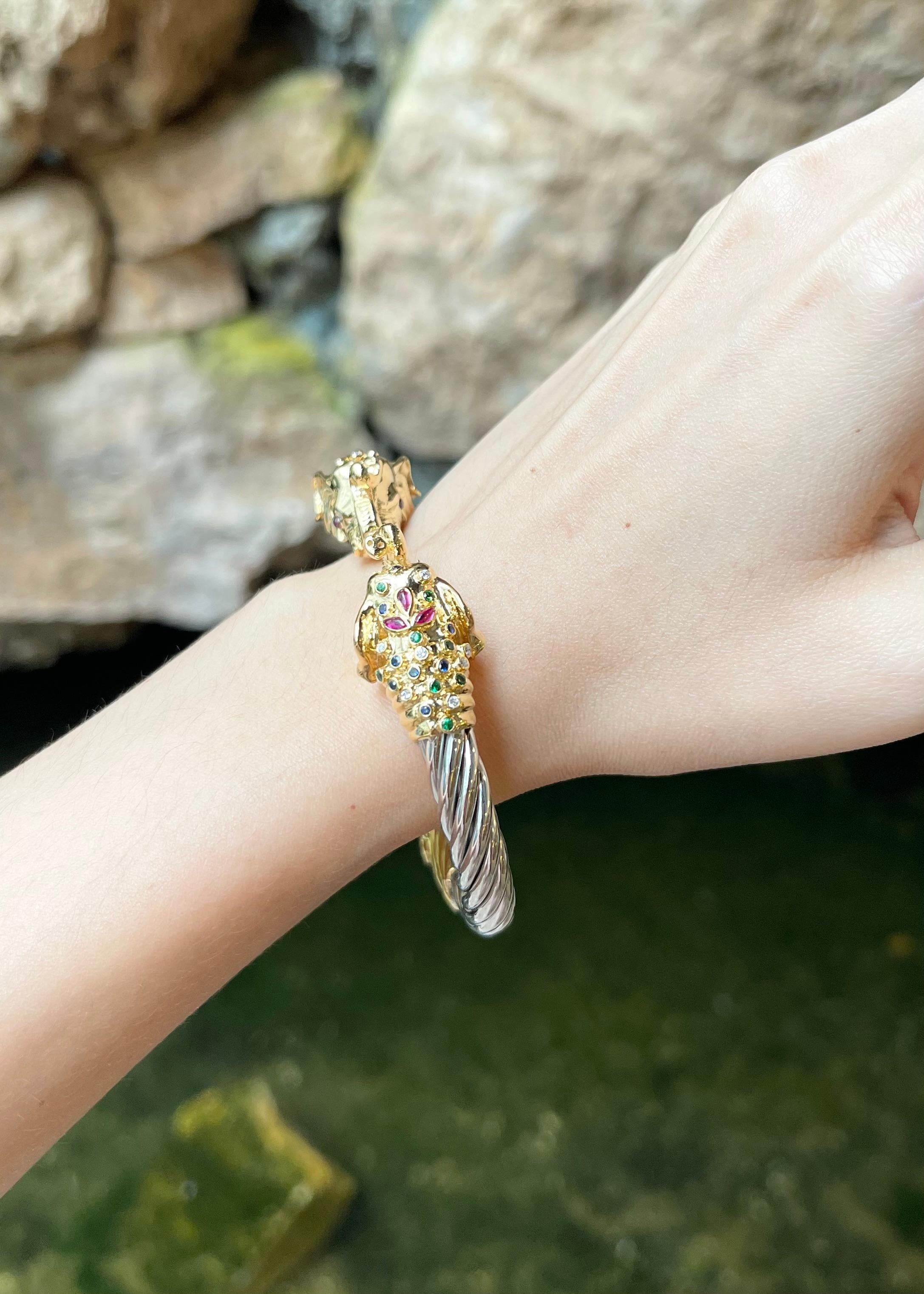 Contemporaneo Bracciale Elefante con Rubino, Tsavorite, Zaffiro e Diamante in Argento 925 e Oro 18K in vendita