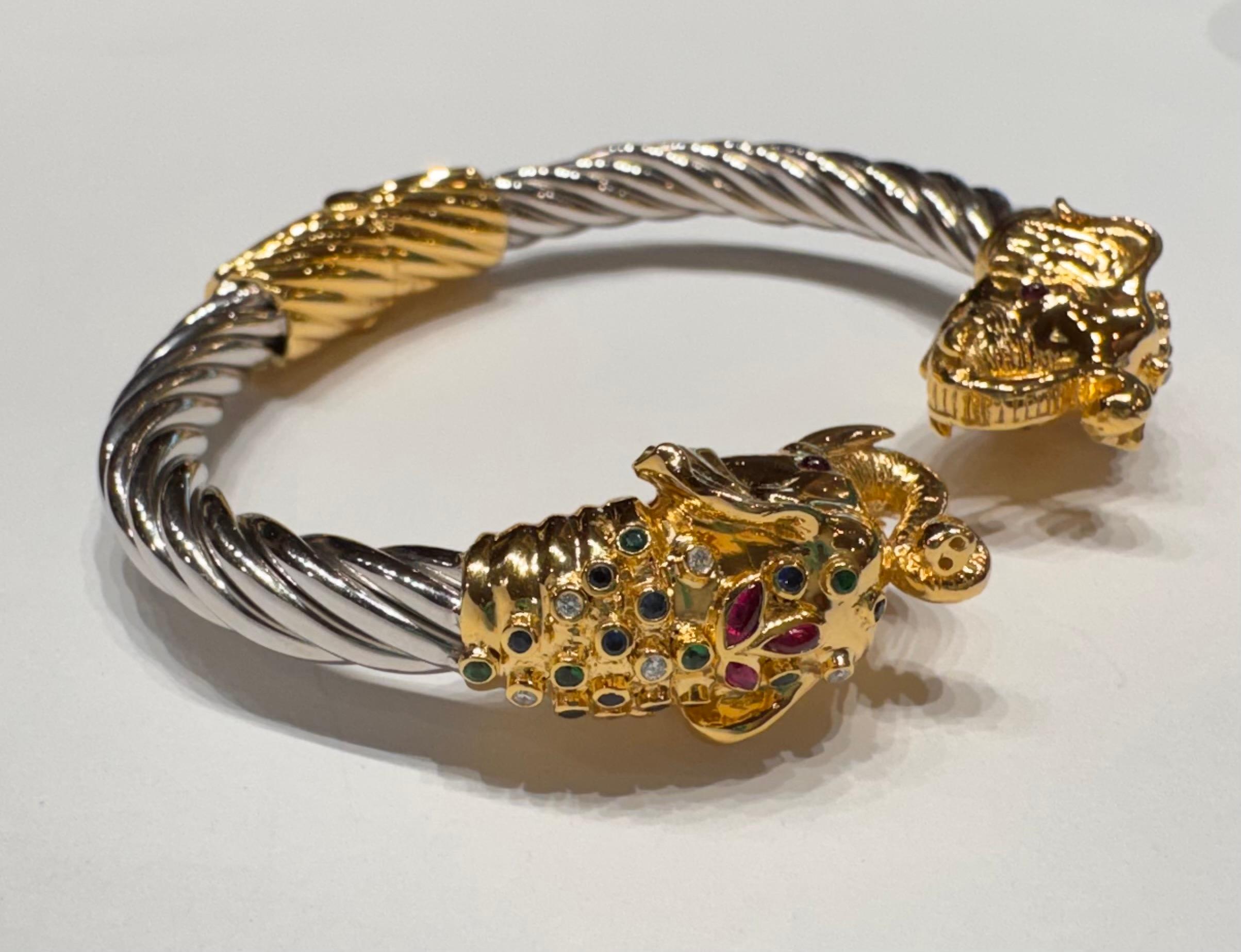 Bracciale Elefante con Rubino, Tsavorite, Zaffiro e Diamante in Argento 925 e Oro 18K in vendita 1