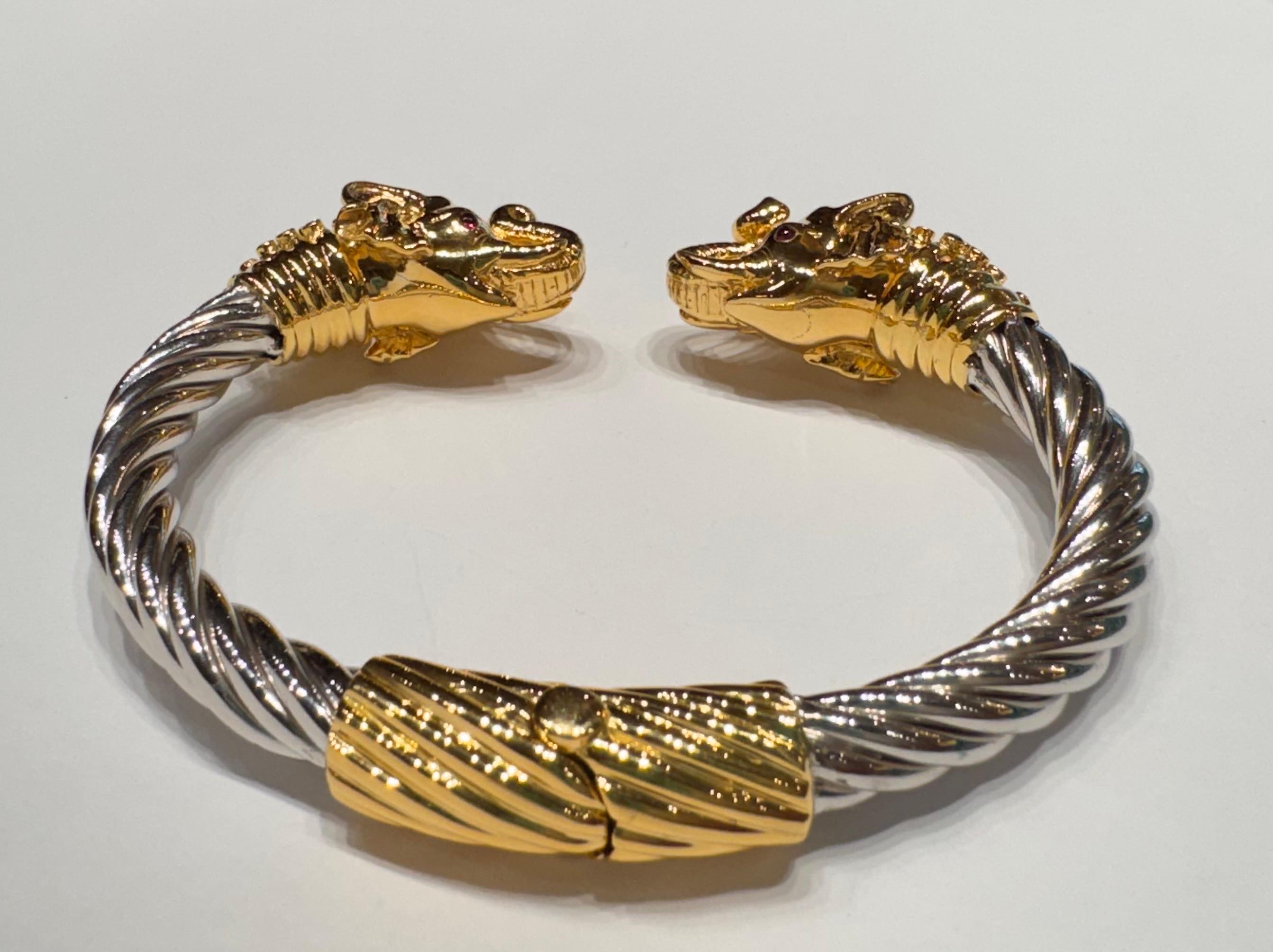 Bracciale Elefante con Rubino, Tsavorite, Zaffiro e Diamante in Argento 925 e Oro 18K in vendita 3