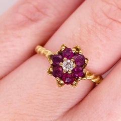 Ruby Tulip Ring, Flower Ring, Natural Ruby, Rope Band, 6 Ruby Cluster Rubies