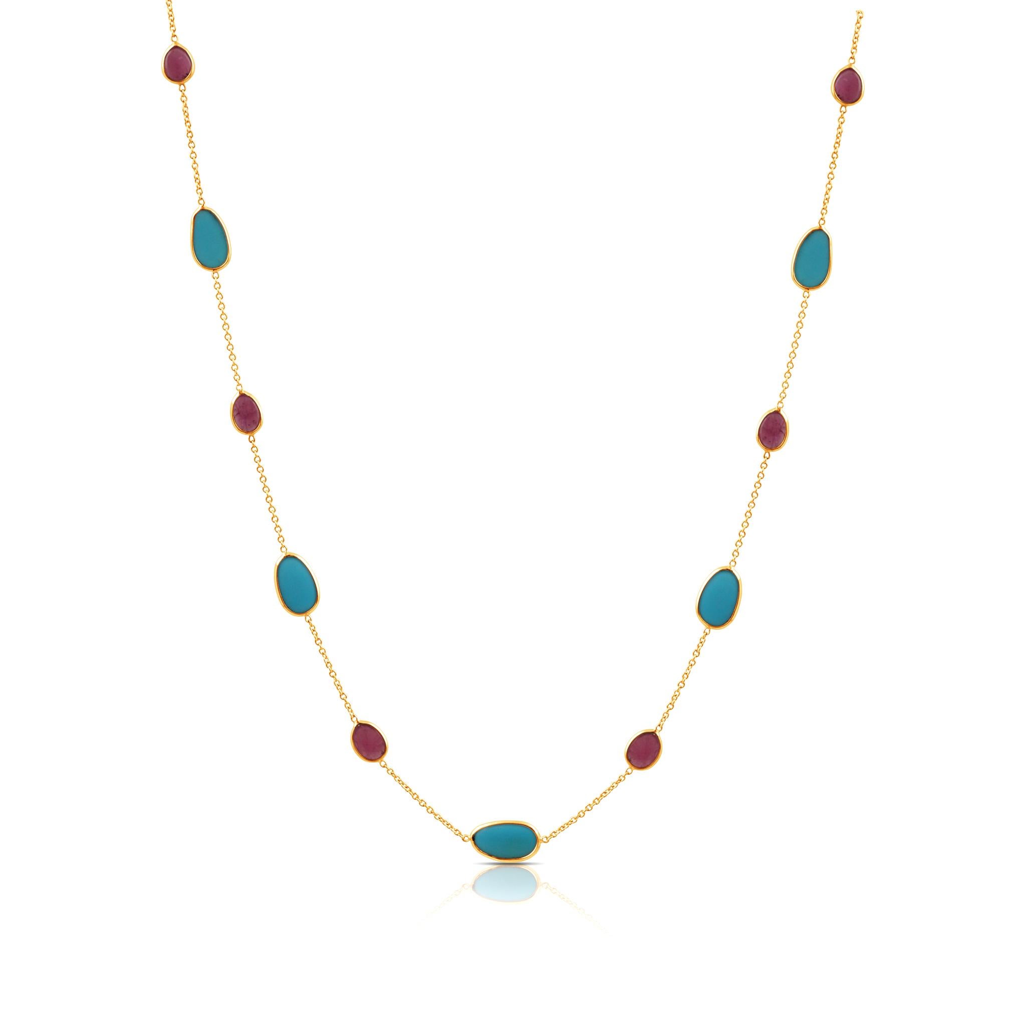 Tresor Beautiful Necklace features 8.21 carats of Gemstone. The Necklace are an ode to the luxurious yet classic beauty with sparkly gemstones and feminine hues. Their contemporary and modern design make them versatile in their use. The Necklace are