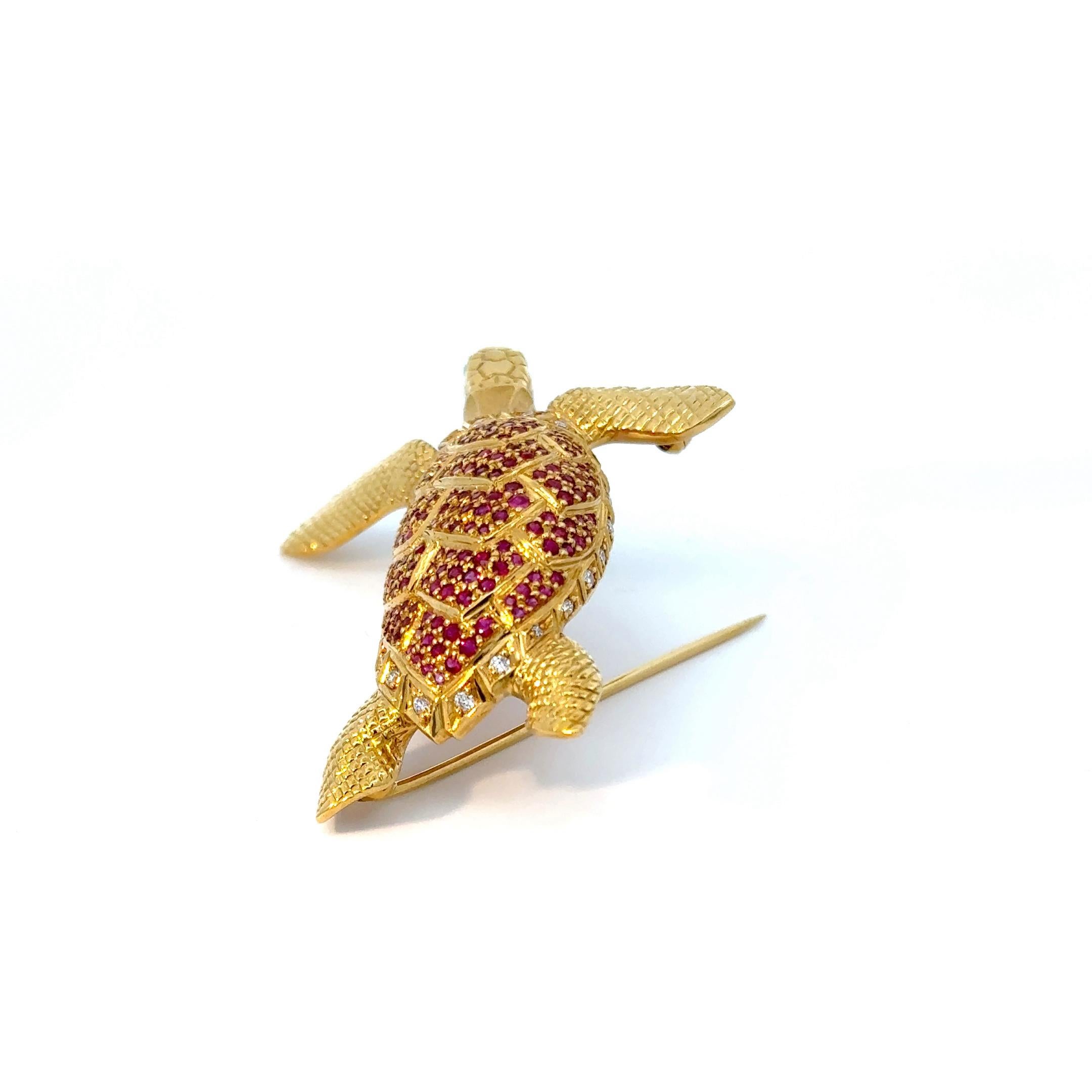 Modern Ruby Turtle Brooch For Sale