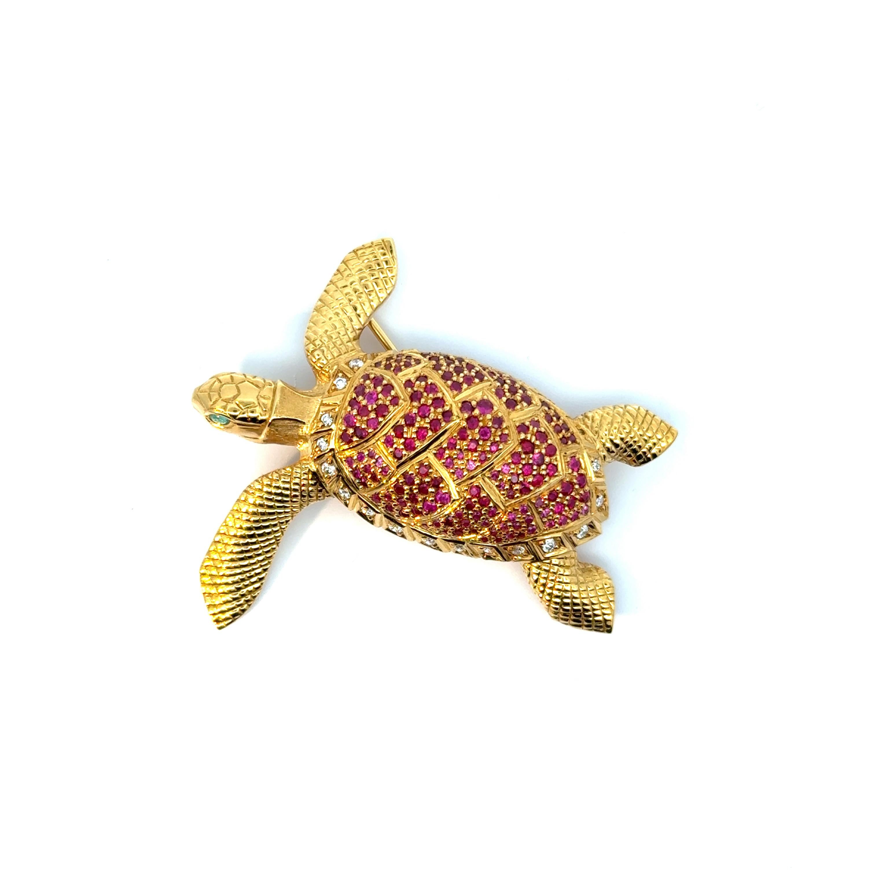 Women's or Men's Ruby Turtle Brooch For Sale